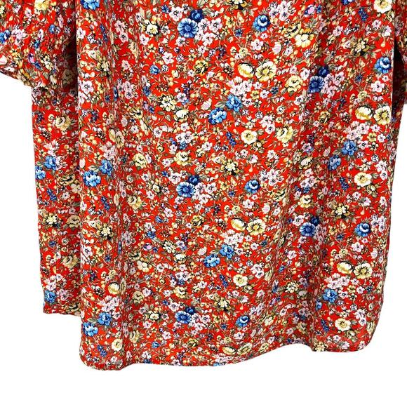 Pleione Women's Micro Floral Ruffle Short Sleeve Red Blue Yellow Sz S - Picture 7 of 8
